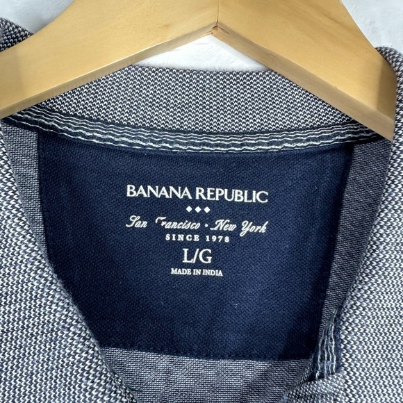 Banana Republic Mens Short Sleeve Pique Polo Shirt Logo Navy Solid Preppy Size L - Picture 3 of 4
